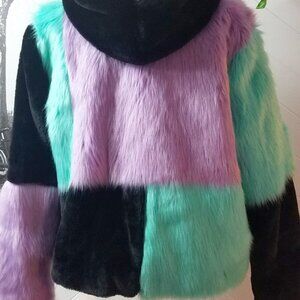 Ragged Priest Color Block Faux Fur Coat